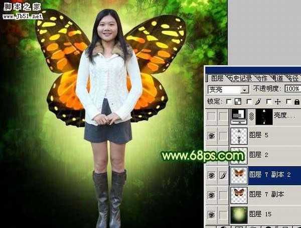 Photoshop 漂亮的绿色蝴蝶仙子