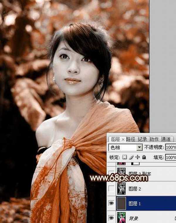 Photoshop将外景美女图片调制出非常有个性的橙褐色