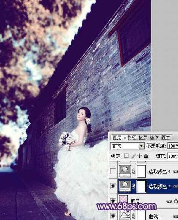 Photoshop将古建筑婚片调制出柔和的橙蓝色效果