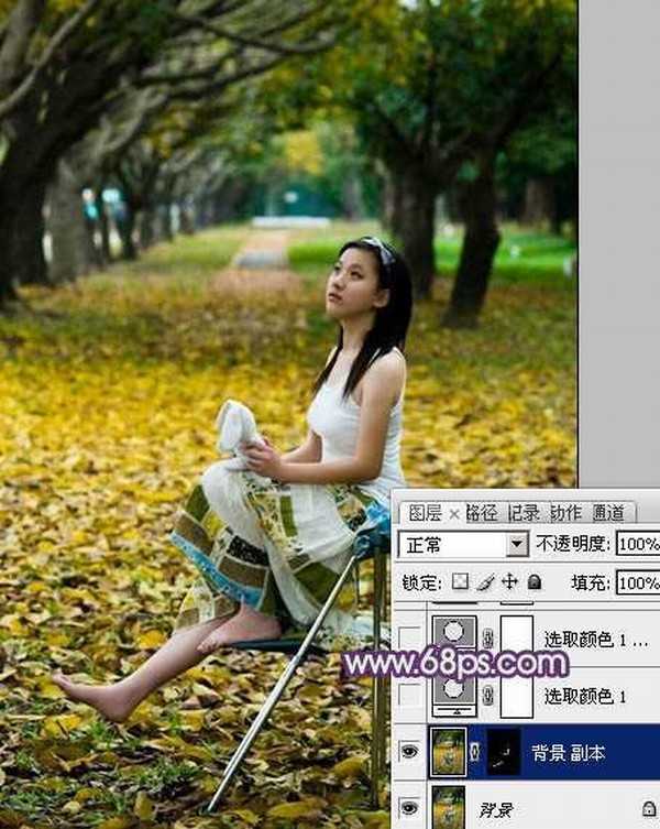 Photoshop将树林写真人物图片打造出漂亮的橙紫色