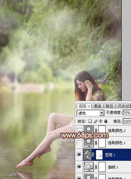 Photoshop为溪边的美女调制出漂亮的淡调红褐色