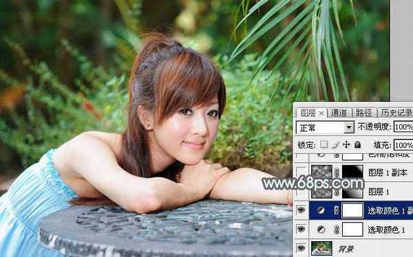 Photoshop为外景美女图片打造甜美的淡调中性绿色