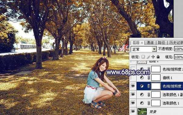 Photoshop将树荫下的美女调制出秋季阳光色效果