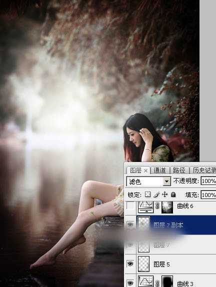 Photoshop将水景人物图片打造唯美的中性红褐色效果教程