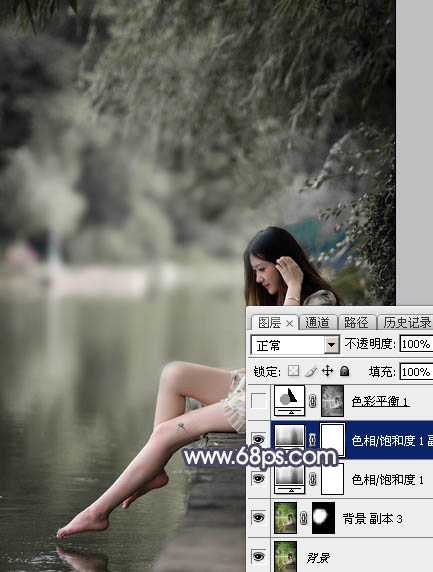 Photoshop为湖边人物图片加上唯美的中性暗蓝色效果教程